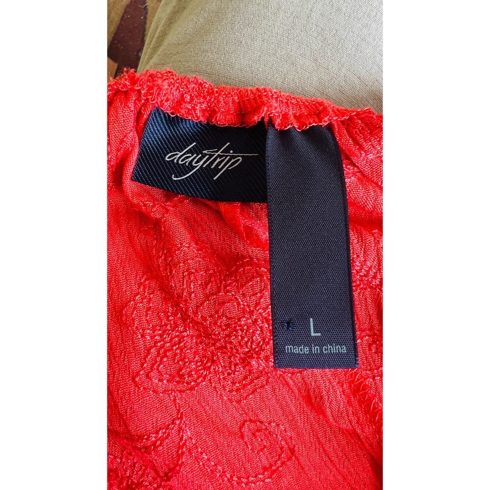 Daytrip Red Boho Embroidered Peplum Cami Top L Y2K Festival Tank - Picture 4 of 4
